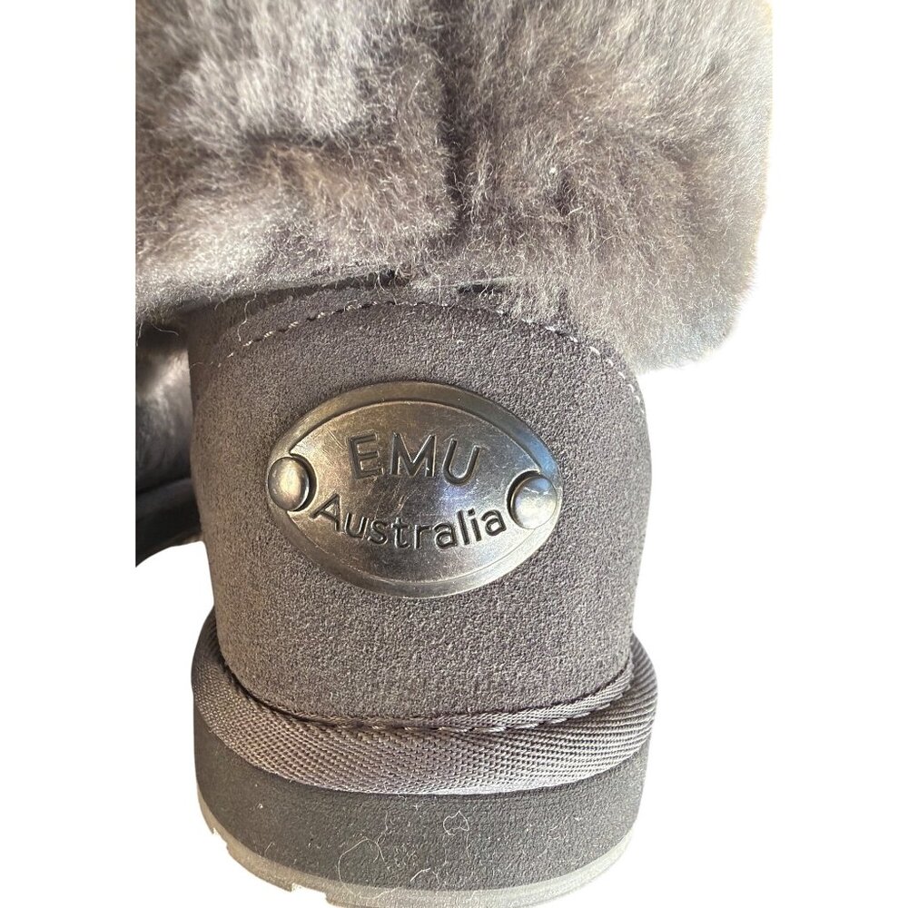 EMU Australia Sheepskin Fold-Cuff Ankle Boot Slippers Grey Suede Shearling 7 New - Picture 9 of 16